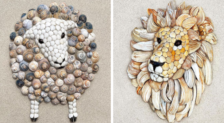This Artist Creates Captivating Animal Portraits From Seashells Found At The Beach