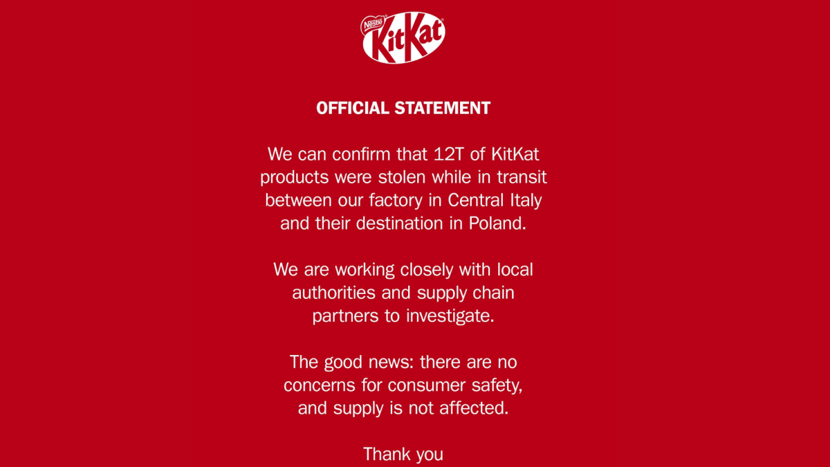 Over 12 tons of KitKat bars were stolen and traders are betting on it